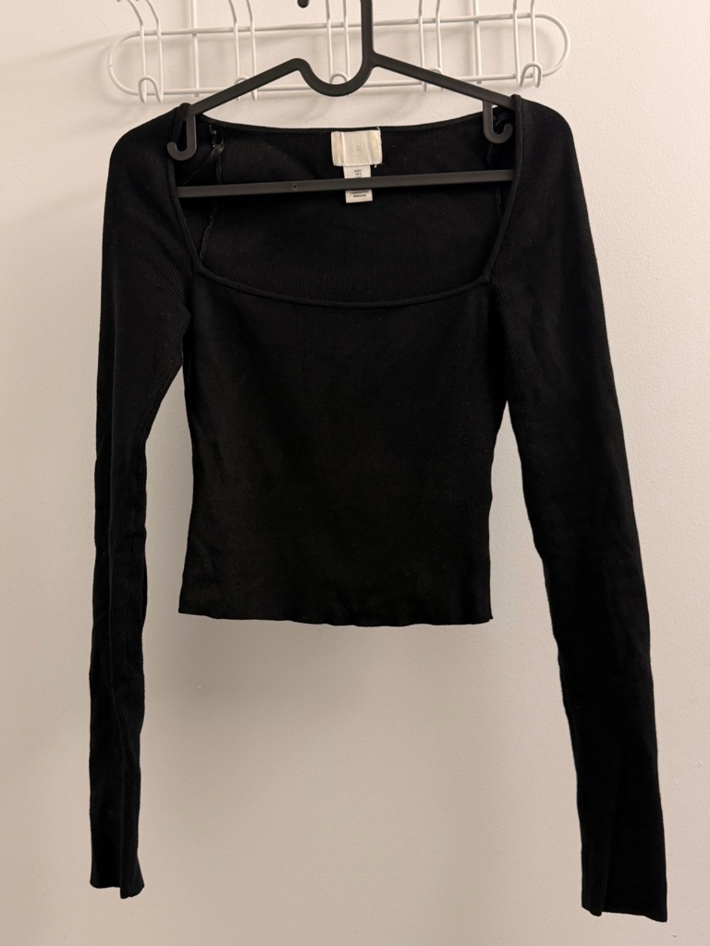 h&m black ribbed long-sleeve square neckline top (size s)